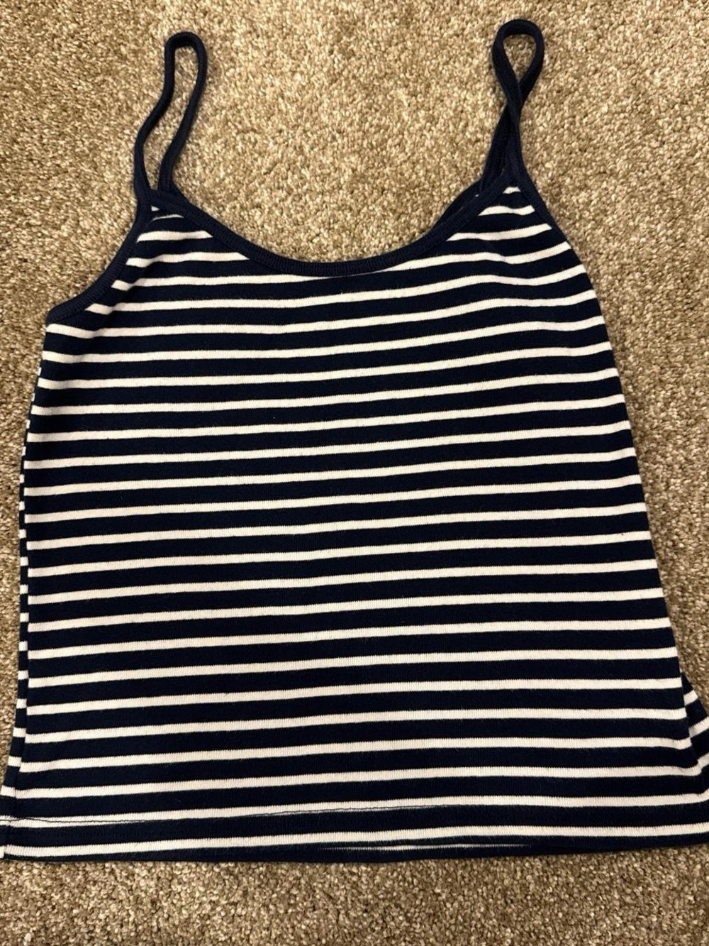 Brandy Melville Navy and White Striped Ribbed Tank Top